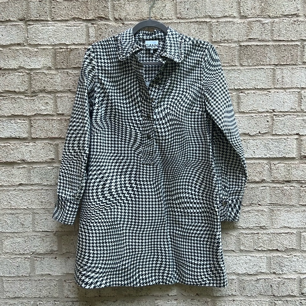 GANNI Houndstooth Mini Shirtdress
